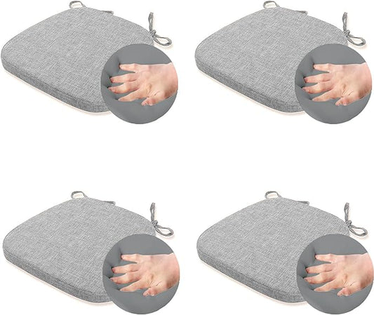 4 Pack Dining Room Chair Cushions with Ties - Memory Foam No Slip Seat Cushion and Kitchen Chair Pad with Machine Washable Cover [16.5 X 16.2 Inches] -(Light Gray,4)