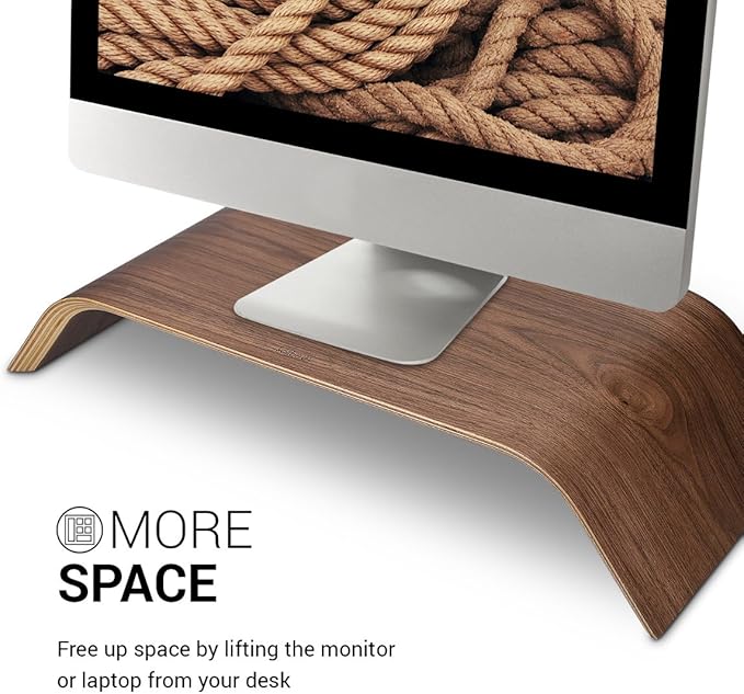 kalibri Wood Monitor Stand Riser - Computer Desk Holder Desktop Dock Wooden Mount Display for PC TV Screen Notebook Laptop - Walnut