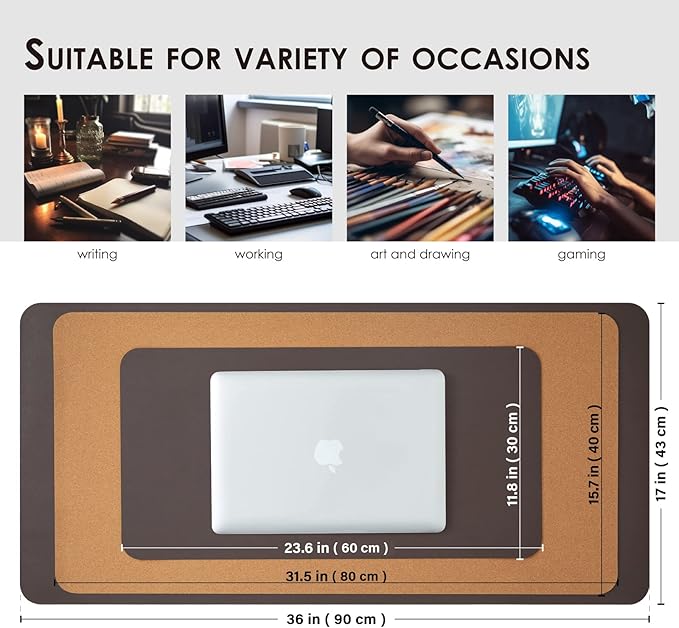 Compact Cork Desk Mat - Small Dual-Sided Desk Pad for Office and Home - Desk Organization and Accessories - Ideal for Large Mouse Pad and Small Desk Mats on Top of Desks(Coffee,23.6"x 11.8")