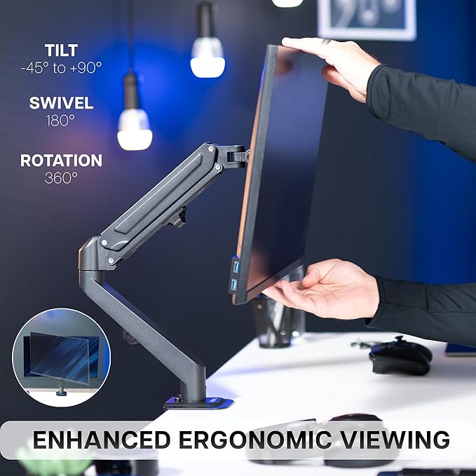 VIVO Articulating Single 17 to 27 inch Pneumatic Spring Arm Clamp-on Desk Mount Stand, Fits 1 Monitor Screen with Max VESA 100x100, Black, STAND-V101O