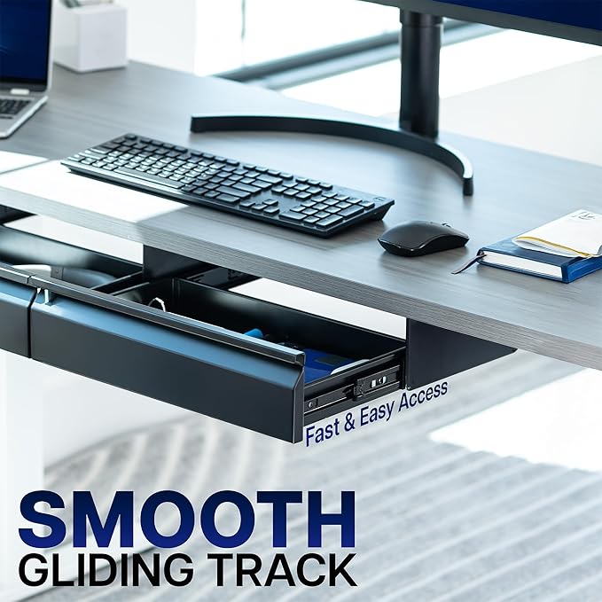 VIVO 32 inch Under Desk Slide Out Drawer Set without Shell, Home Office Storage Organizer, 2 Drawers - 16 inches Each, Black, DESK-AC03A-2B