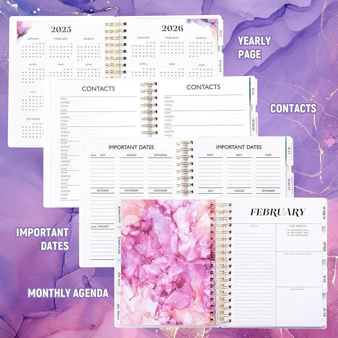 Planner 2025-2026, Large 18 Months Academic Daily Weekly Monthly Planner Yearly Agenda July. 2025–Dec. 2026, 7.9" x 9.8", Page Tabs, Separator Page, Pocket Folder, Bookmark, Stickers, Sticky Note Set