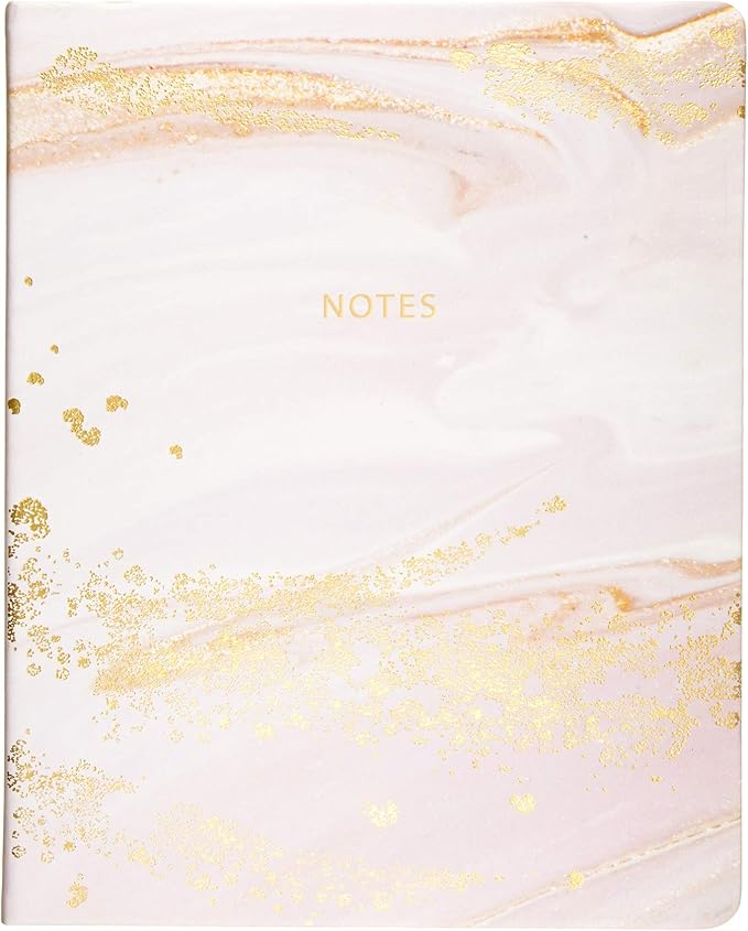 Eccolo Large Lined Journal Notebook, Hardbound Cover, Writing Journal, 256 Ruled White Pages, Ribbon Bookmark, Lay Flat, Desk Size for Work or School, Gold Foil Marble (Pink, 8x10 inches)