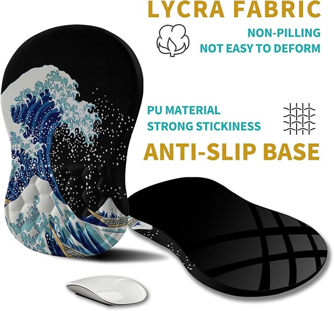Hokafenle Ergonomic Mouse Pad Wrist Support, Wrist Rest Mousepad for Carpal Tunnel Pain Relief with Integrated Memory Foam Slope Massage Bulge (11.8x7.9 inch,Sea Wave
