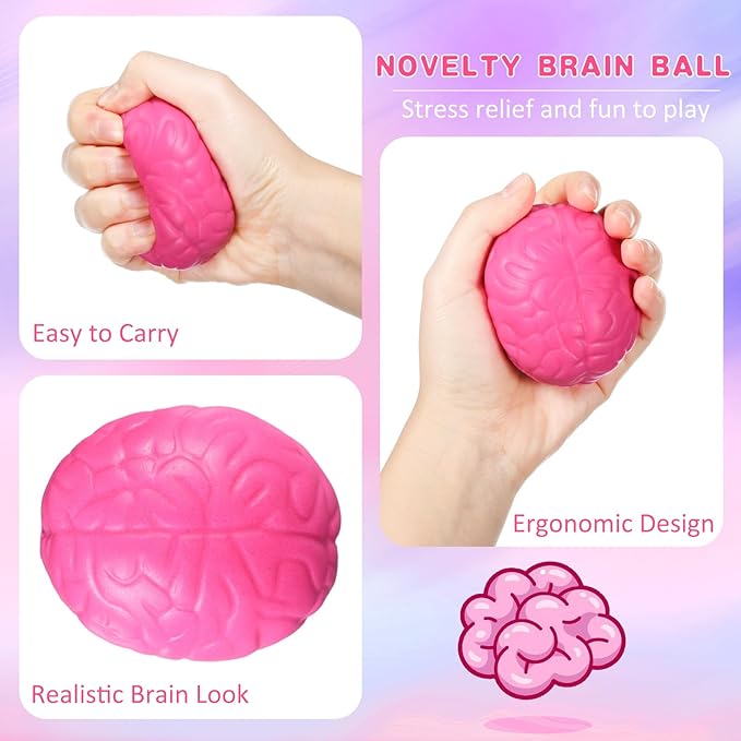 Leitee 12 Pcs Brain Stress Balls Bulk Large Halloween Brain Toys PU Hand Muscle Exercise Pressure Ball Funny Stress Relief Toy for Teens Adult Improving Grip Strength Prop(Colorful)