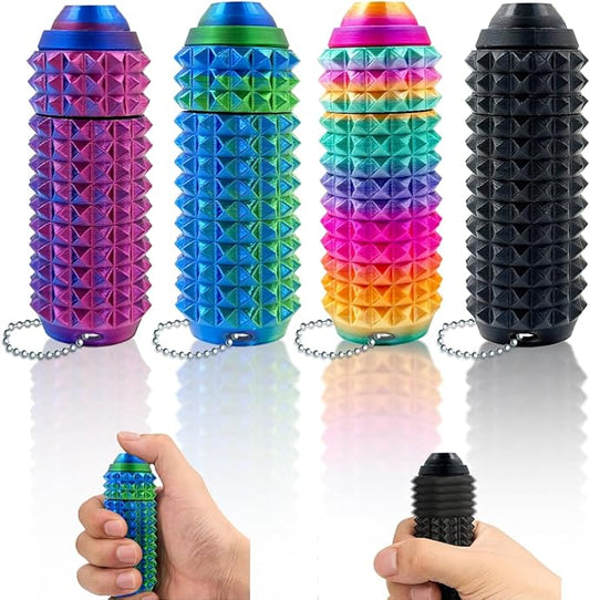 Little Pain Ouchies Fidget (4PCS), With Clicker Button & Spinner Pain Stim Fidget Sensory Toy for Adults & Teens. 3D Printed Spin Spiky Grippie Keychain for Stress Relief & Focus Novelty Gifts (Laser)