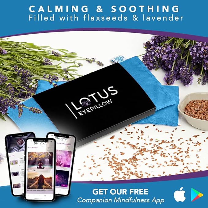 Lotus Weighted Lavender Eye Pillow – Aromatherapy Eye Mask for Meditation, Yoga & Relaxation – Natural Self-Care Gift for Women & Men- Blue