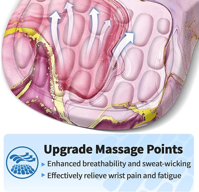 Ergonomic Mouse Pad with Wrist Rest Support, Mousepad with Comfortable Memory Foam Wrist Rest and Non-Slip PU Base for Pain Relief, Computer, Laptop, Office, Home (Pink Marble)