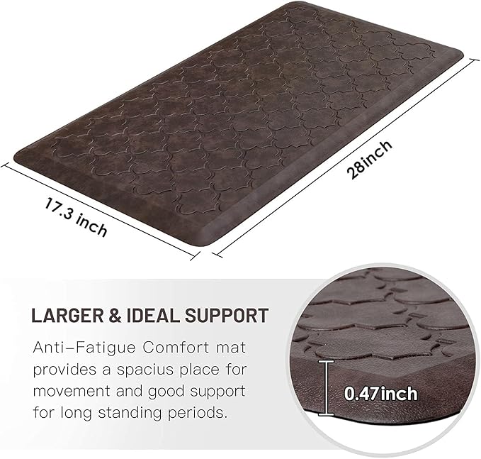 WISELIFE Kitchen Mat Cushioned Anti Fatigue Floor Mat,17.3"x28", Thick Non Slip Waterproof Kitchen Rugs and Mats,Heavy Duty Foam Standing Mat for Kitchen,Floor,Home,Desk,Sink, Brown