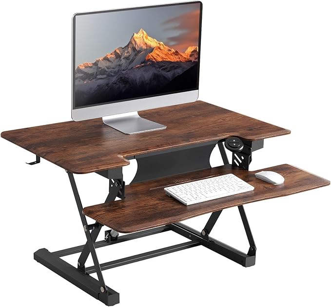 32" Electric Standing Desk Converter, Dyropcurv Series Height Adjustable Computer Desk Ergonomic Home Office Desk for Adults, Sit to Stand Desk with Quiet Motor, Vintage Brown