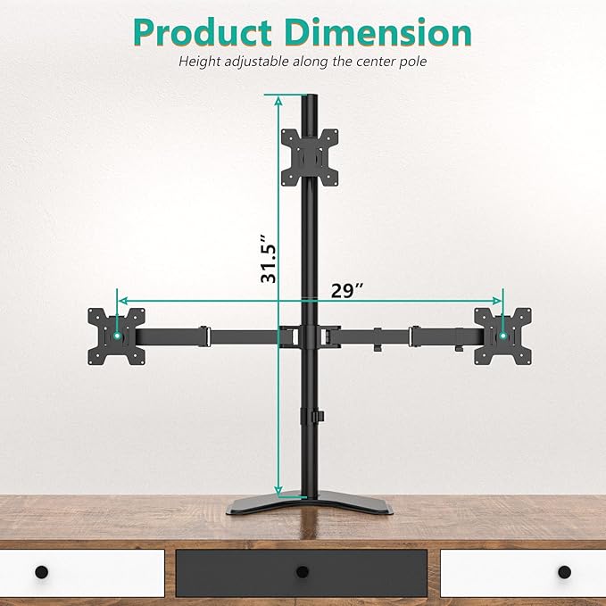 WALI Triple Monitor Stand, Free Standing Three Monitor Desk Mount Fully Adjustable, Fits 3 Screens up to 27 inch, 22 lbs Weight Capacity per Arm (MF003S), Black