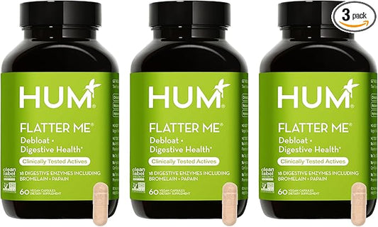 HUM Flatter Me Digestive Enzymes for Women & Men, Digestive Health Bloating Supplement with Ginger & Peppermint Leaf, Fast Acting Anti Bloat Pills Multi Enzyme for Debloating, Vegan,180 Capsules