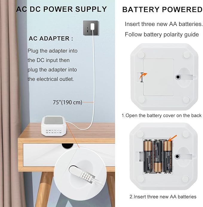 LUXSWAY Sound Machine, White Noise Machine for Adults Kids Baby | 8 Non-looping Sounds | Powered by AC or USB | Timer | Easy to Pocket and Travel – Classic White