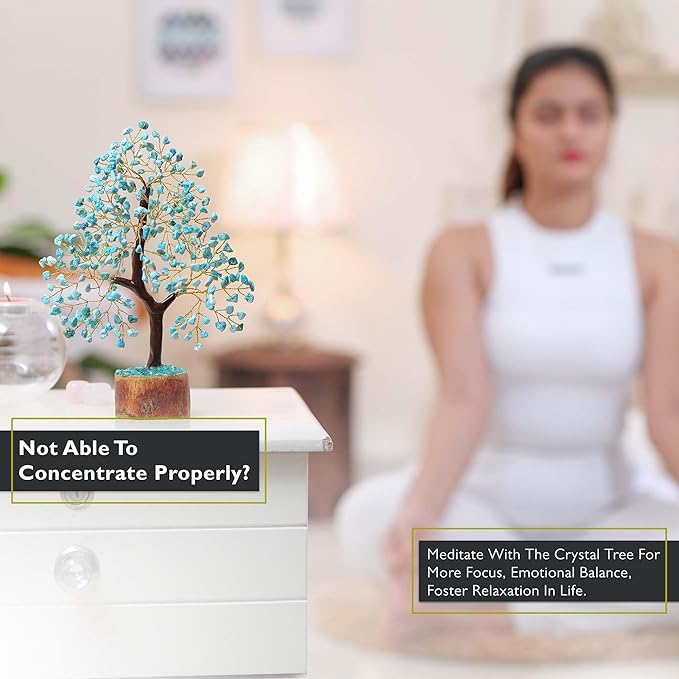 FASHIONZAADI Turquoise Stone Crystal Tree of Life, Feng Shui Decor, Chakra Gem Tree, Crystal Positive Energy, Spiritual Decor, and Gifts for Women