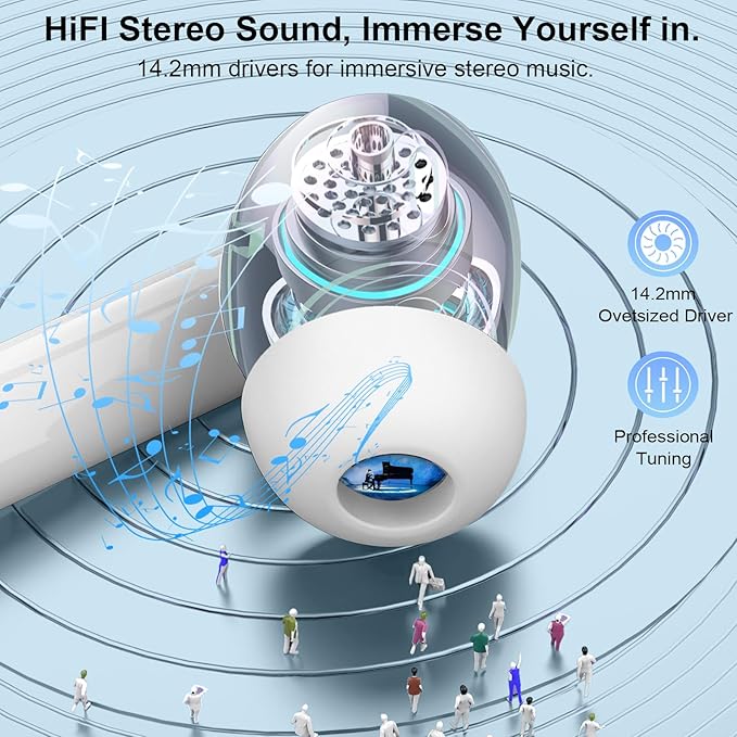 Wireless Earbuds, Bluetooth 5.4 Headphones with HiFi Stereo, in Ear Earphones with 4 ENC Mics, 48H Bluetooth Earbuds with LED Display Charging Case, IP7 Waterproof Ear Buds for Android iOS White