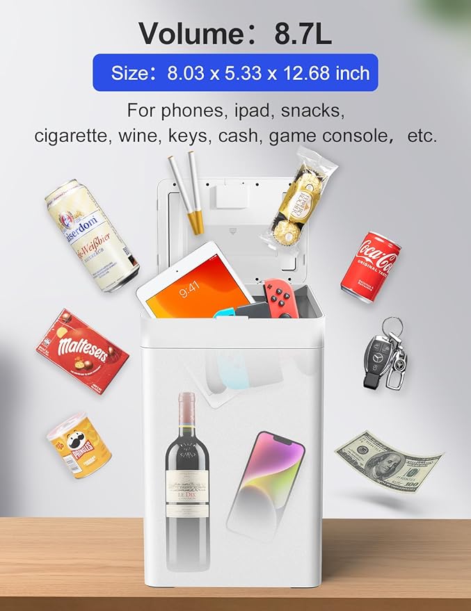 Metal Timed Lock Box with Emergency Unlocking, Phone Locked Box with Timer, Locking Container, Audio Prompt, Self-Control Safe Locker for Cellphone/iPad Mini/Medicine (Large)