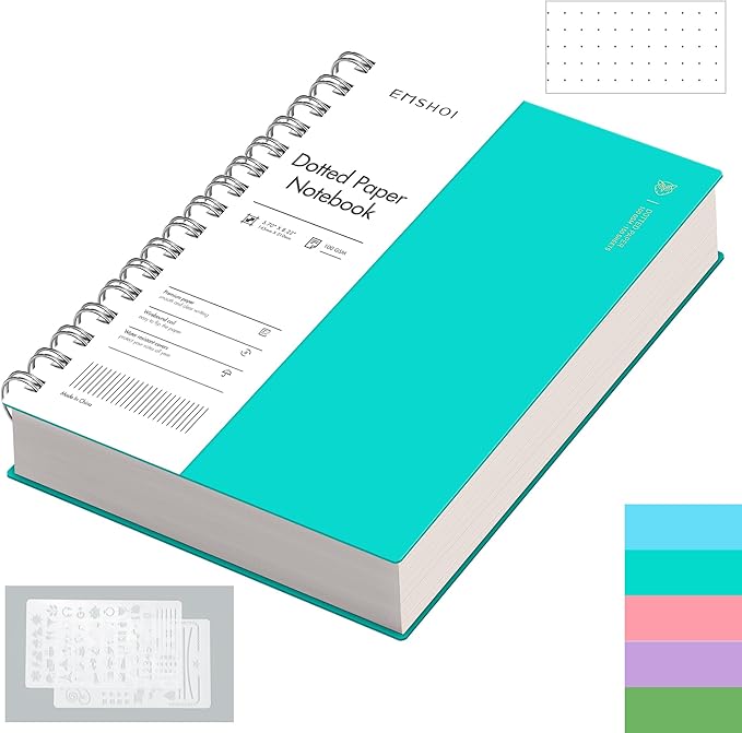 EMSHOI A5 Spiral Notebook Bullet Dotted journal, Small 5.7" X 8.22", 300 Pages/150 Sheets, 100gsm Dot Grid Paper, Waterproof Hardcover, for Office School Women Men Work Writing Notes-LightBlue