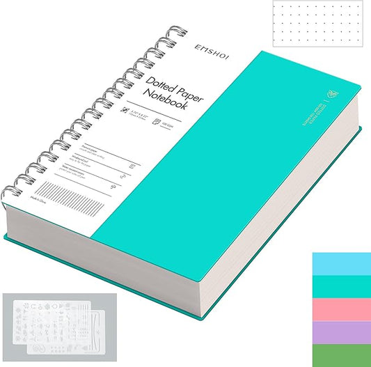 EMSHOI A5 Spiral Notebook Bullet Dotted journal, Small 5.7" X 8.22", 300 Pages/150 Sheets, 100gsm Dot Grid Paper, Waterproof Hardcover, for Office School Women Men Work Writing Notes-LightBlue