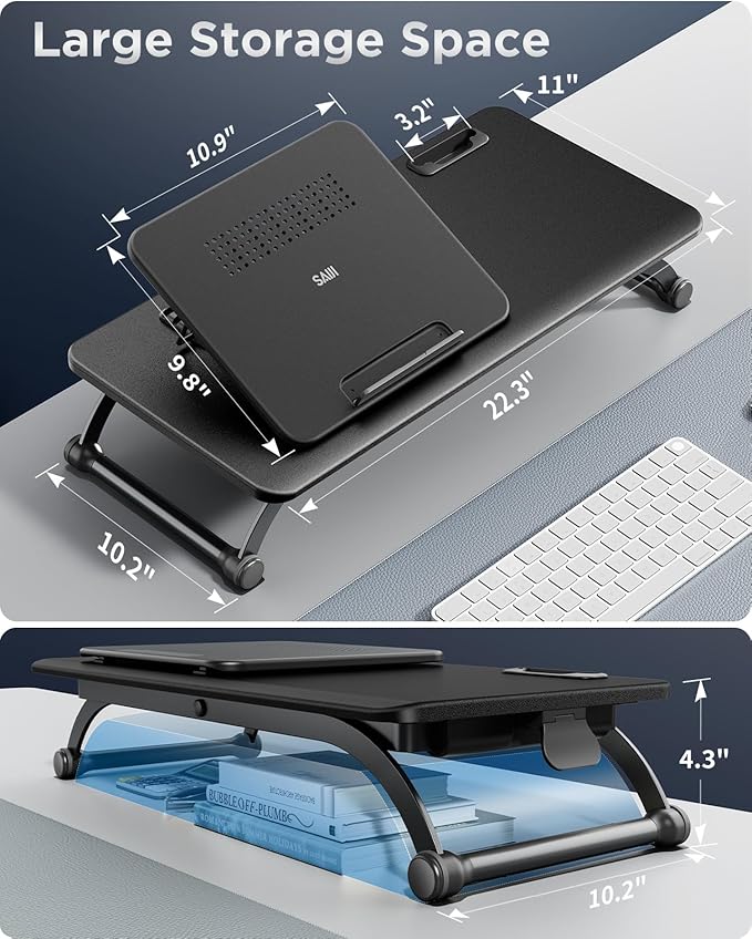 SAIJI Metal Small Laptop Standing Converter, 23" Height Adjustable Desk Riser for Tabletop, Sit-Stand Workstation, Table Extender for Desk