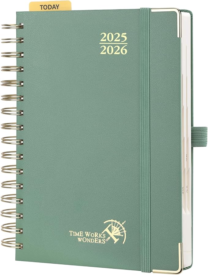 POPRUN Academic Daily Planner 2025-2026 One Page A Day - [5.75" x 8.5"- Spiral Hard Cover], Appointment Book (July 2025 - June 2026) with Monthly Calendar - Midnight Green