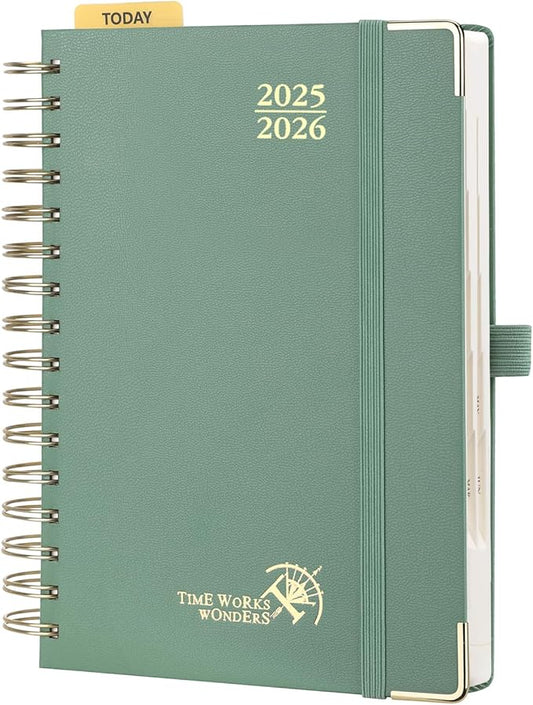 POPRUN Academic Daily Planner 2025-2026 One Page A Day - [5.75" x 8.5"- Spiral Hard Cover], Appointment Book (July 2025 - June 2026) with Monthly Calendar - Midnight Green