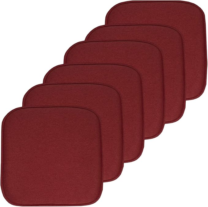 Sweet Home Collection Chair Cushion Memory Foam Pads Honeycomb Pattern Slip Non Skid Rubber Back Rounded Square 16" x 16" Seat Cover, 6 Pack, Charlotte Wine