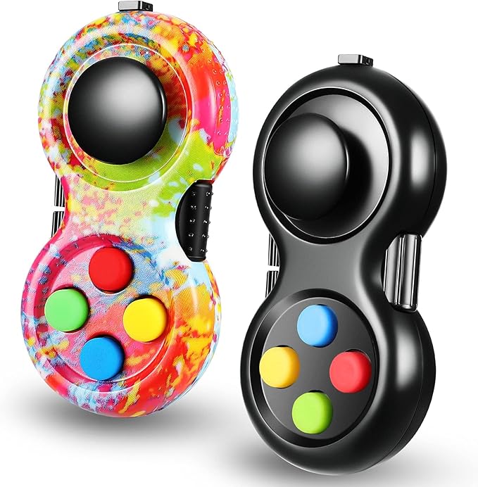 Skylety 2 Pcs Fidget Toys for Adults Fidget Pad Christmas Basket Stuffers Stress Relief Cube Clicker Controller Sensory Educational Toy for ADHD Autism Spinner(Colorful and Black Style)