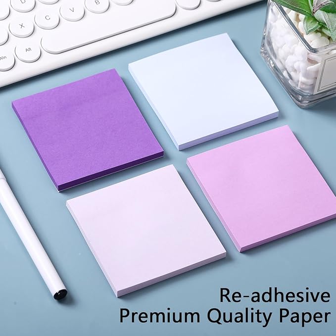 Thenshop 12 Pads Purple Sticky Notes 3''x3'', Self Stick Notes Pads Purple Office Supplies, Vintage Aesthetic School Accessories 50 Sheets/pad
