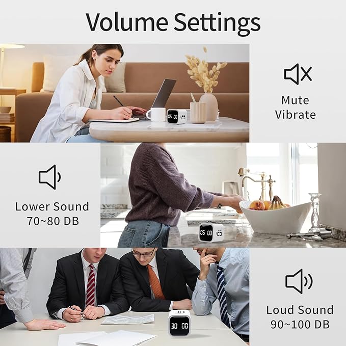 Productivity Timer Flip Gravity Sensor Cube Timer Countdown & Countup,Mute & Vibrate & Sound，5/10/30/60min & Custom Timing, Perfect for ADHD,Work,Learning,Kitchen Cooking