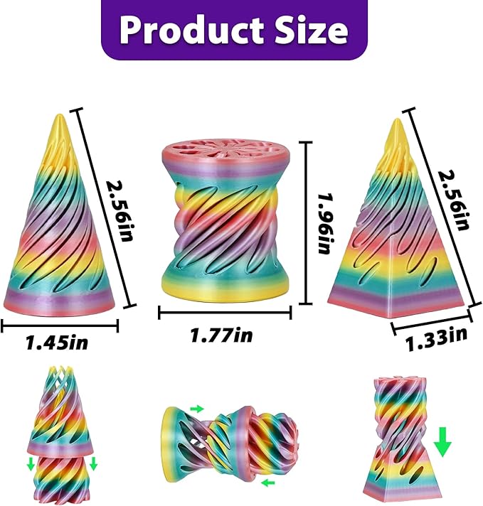3 Packs Impossible Spiral Cone Fidget Toys,3D Printed Pyramid Passthrough Sculpture,Mini Sensory Toy for Stress Relief Anxiety Relaxation,Desktop Decor Gifts for Adults & Kids (Rainbow)