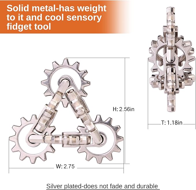 Infinity Gear Fidget Toy, Cool Sensory Solid Metal Never Ending Figette Toys, Adults Fidget Toys, Keep Fingers/Hands Busy, Relieve Stress Anxiety, Promotes Focus Avoid Bad Habits