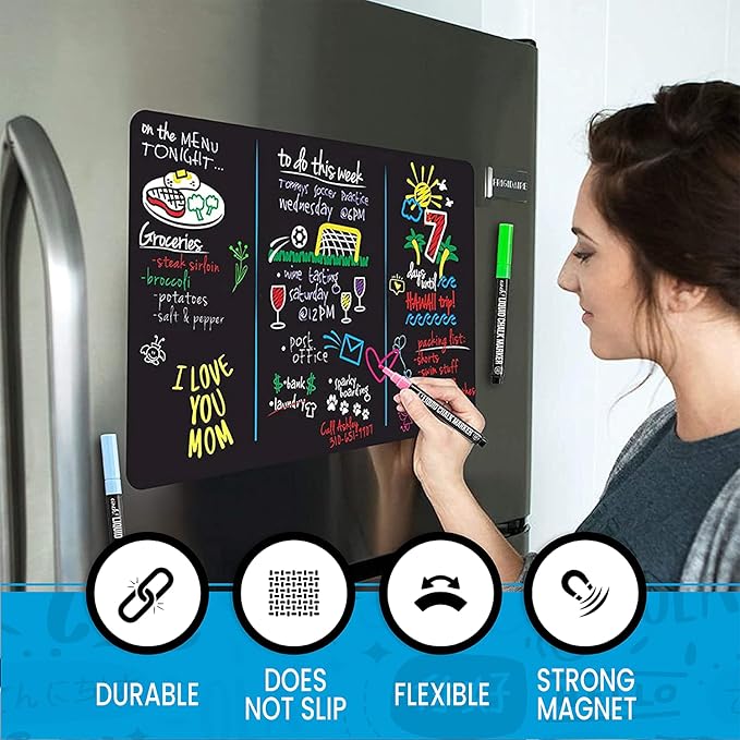 Cinch 17x11 Fridge Whiteboard Magnetic - Plus 4 Markers & Big Eraser w/Magnets - Magnetic Whiteboard for Fridge, Dry Erase Board, Refrigerator Organizer & Planner