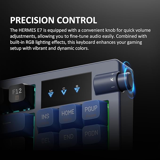 GAMDIAS Hermes E7 Wired Gasket 75% RGB Mechanical Keyboard, Volumn Control Knob, Hot Swappable Linear Red Switch, Backlit RGB with PBT Keycaps, Anti-ghosting with N-Key Rollover