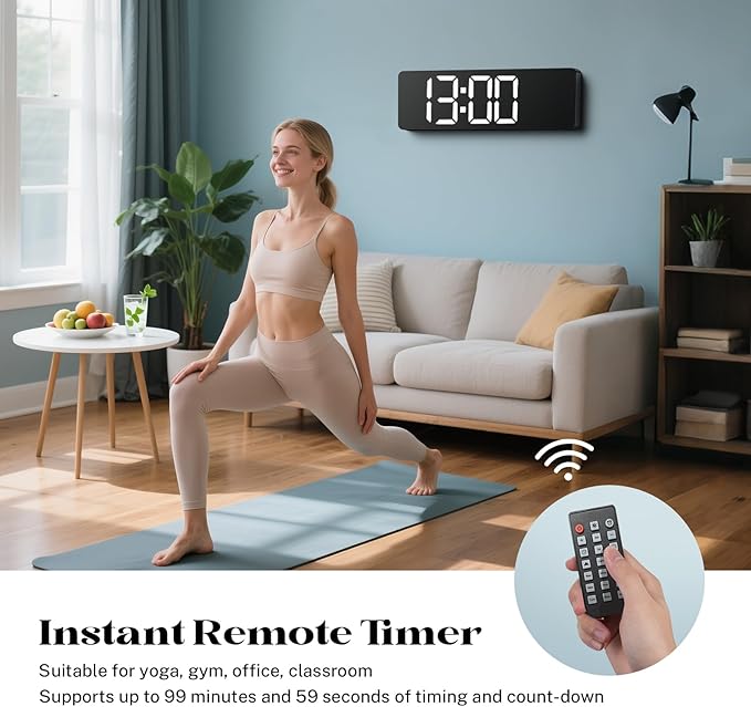 Digital Wall Clocks, 16" Large Digital Clock with Remote Control, Led Wall Clock for Classroom with Date, Week, Alarm, Temperature, Night Light for Living Room, Bedroom, Gym, Office(Blue)