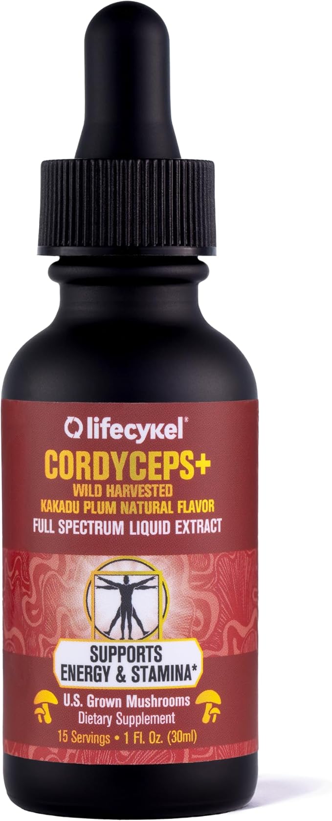 Lifecykel Cordyceps Mushroom Extract with Kakadu Plum - Energy, Stamina & Vitality Support, Natural Aging Supplement - Non-GMO and Vegan Tincture - 1Fl Oz