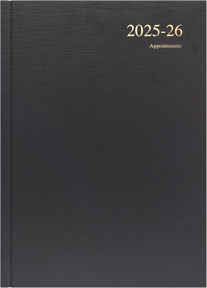 Collins 'Essentials' 12 Month Mid/Academic Year Planner, July 2025-July 2026 - ESSA41M.99-2526 - Day-to-Page Appointments Diary, A4 Hard Cover, Black
