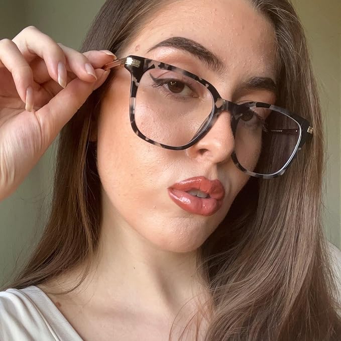 GUDVUE Oversized Blue Light Glasses, Computer Reading/Gaming/Phones Glasses, Anti Glare/UV400/Eye Strain, Large Square Frame