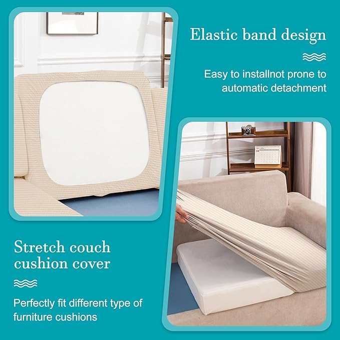 14Pcs Stretch Patio Cushion Covers,Outdoor Couch Covers Replacement,Outdoor Couch & Sofa Slipcovers,for Patio Furniture Cushion Covers,Washable Reusable Furniture Protector (Beige,Cover Only)