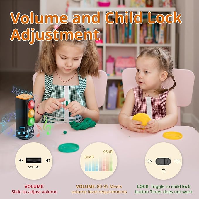 Traffic Light Visual Digital Timer, LCD Display Volume Adjustment, with 4 Ringtones for Kids Classroom Home Kitchen Game Countdown Pause Memory Function Charger Type C Cable Included