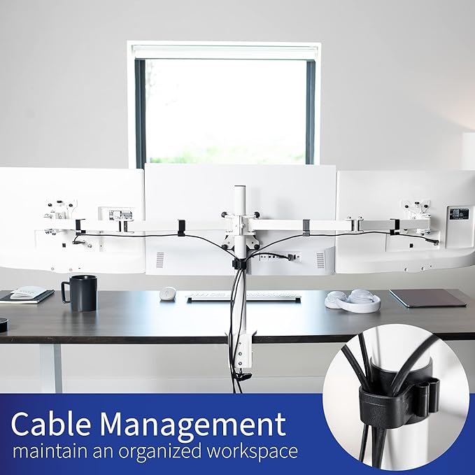 VIVO Triple Monitor Adjustable Desk Mount, Articulating Tri Stand, Holds 3 Screens up to 24 inches, White, STAND-V003YW