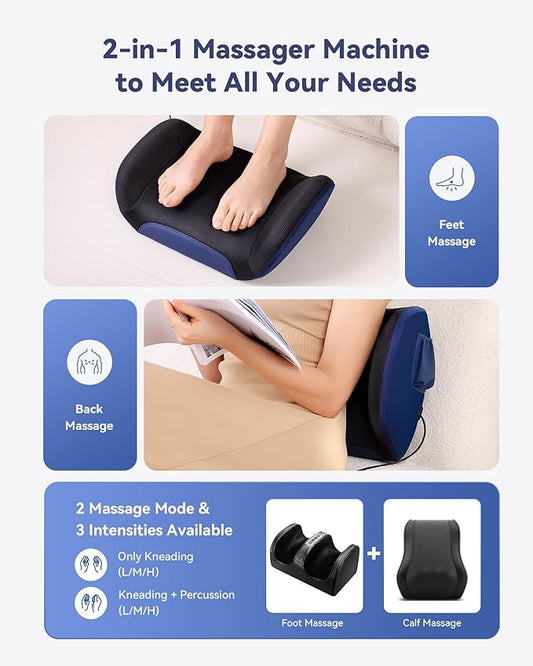 KINGJOY Shiatsu Foot Massager Machine with Heat, 2-in-1 Kneading & Percussion Massagers for Back and Foot Massage, Deep Tissue Foot and Calf Massager with Massage Roller, Birthday Gifts for Women Men
