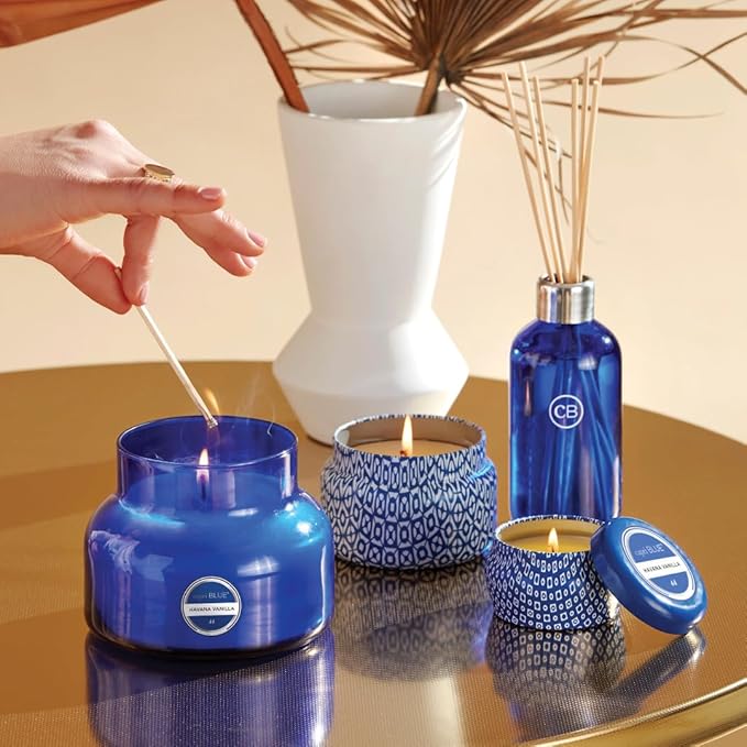 Capri Blue Havana Vanilla Reed Diffuser Set - Includes Reed Diffuser Sticks, Fragrance Oil, and Glass Bottle - Luxury Scented Room Fresheners - Cobalt Blue (8 fl oz)