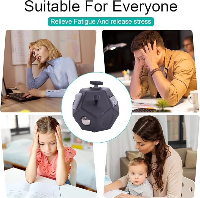 Mini Fidget Toys Cube,12 Sided Cube Toys Relief Stress,Anxiety, Depression,Autism for Kids Adults Improve Focus and Kill Time (Black)