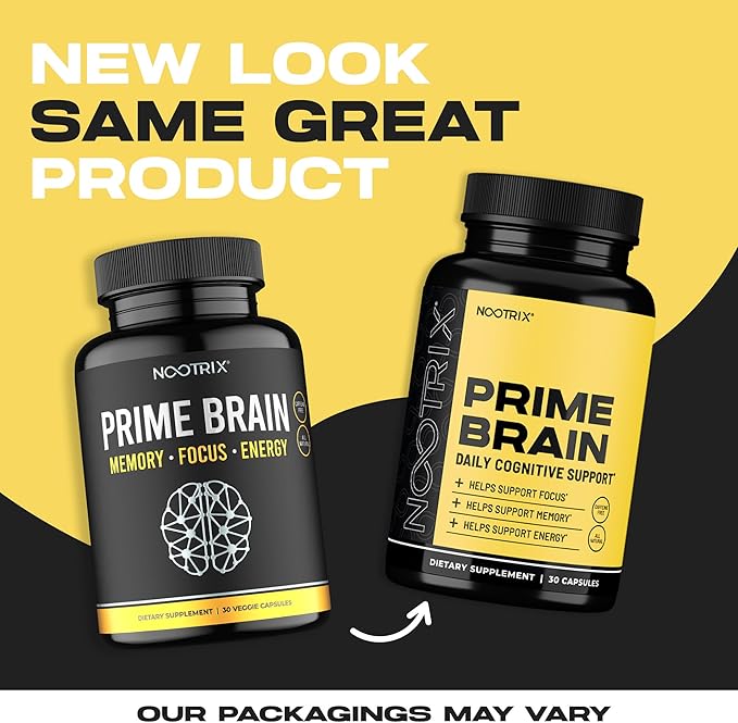 Prime Brain Nootropic Supplement | Supports Memory, Mental Focus, Cognitive Health & Energy | Promotes Healthy Mood & Brain Function | Ginkgo Biloba, Lion's Mane & L Theanine | 180 Capsules