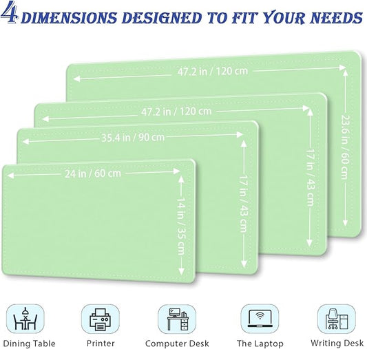 47.2" x 23.6" Large Desk Pad - Non-Slip PU Leather Pad, Mouse & Keyboard Mat, Waterproof Writing Mat, Light Green