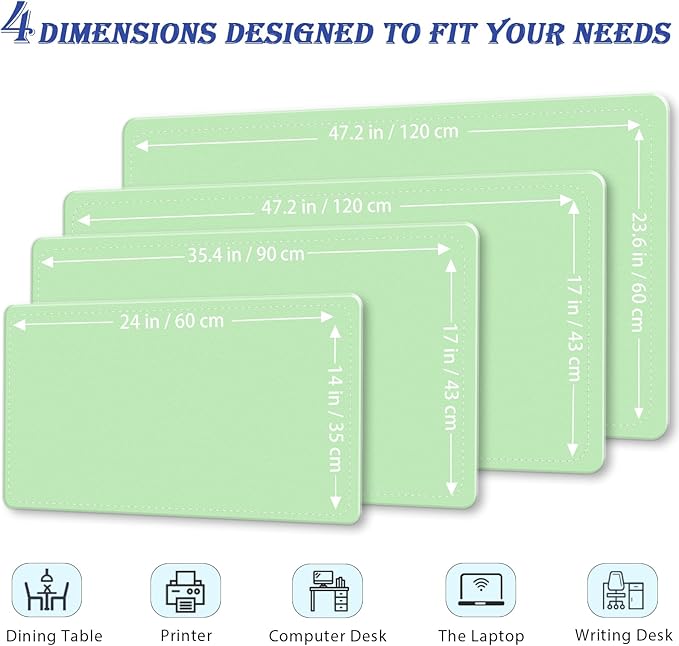 Large Desk Mat 35.4" x 17", PU Leather Desk Pad Protector, Non-Slip Large Mouse Pad for Desk, Waterproof Computer Desk Mat, Office Desk Pad for Keyboard Mouse (Light Green)