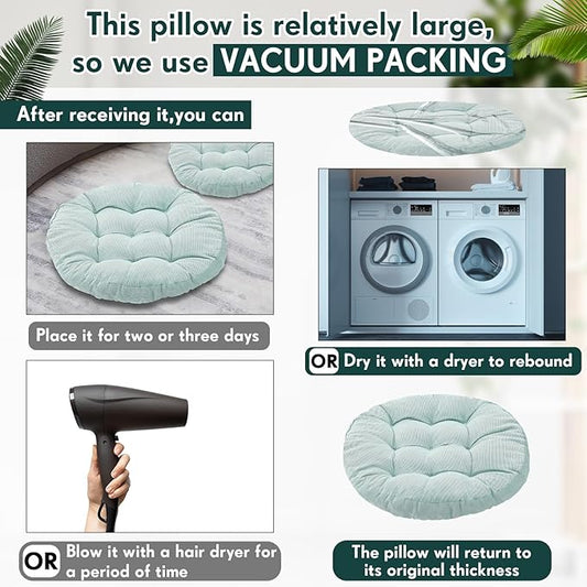 Jerify 4 Pcs Floor Pillow Cushions 22 x 22 Inch Round Square Large Meditation Floor Pillow for Classroom Adult Meditation Picnic Party Cushion for Seating Gift Christmas(Gradual Green,Round)