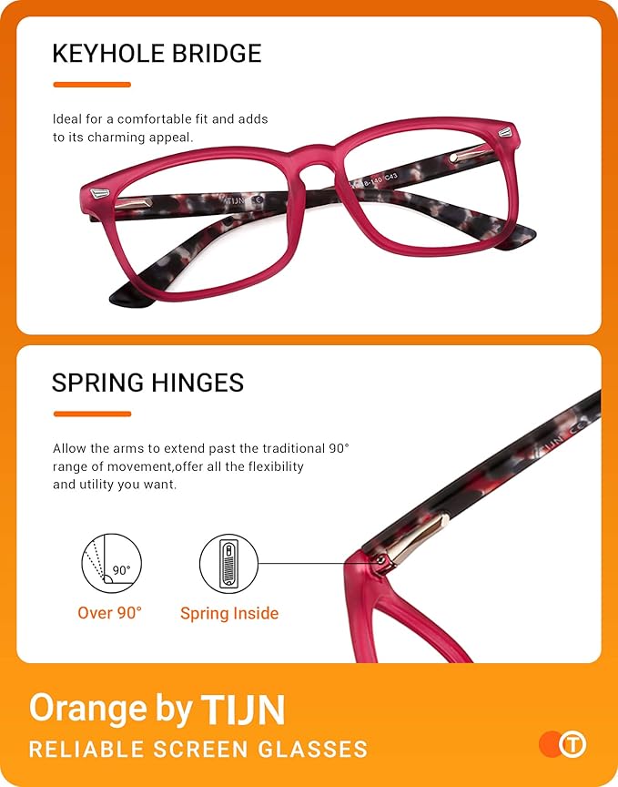 TIJN Blue Light Blocking Glasses for Women Men Clear Frame Square Nerd Eyeglasses Anti Blue Ray Computer Screen Glasses (Matte Burgundy)