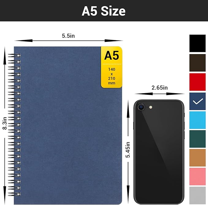 EUSOAR Spiral Notebook, 12 Packs A5 5.5"x8.3" 120 Pages Hardcover Lined Travel Writing College Ruled Notebooks, Memo Notepad Sketchbook, Students Office Business Subject Diary Book Journal-Royal Blue