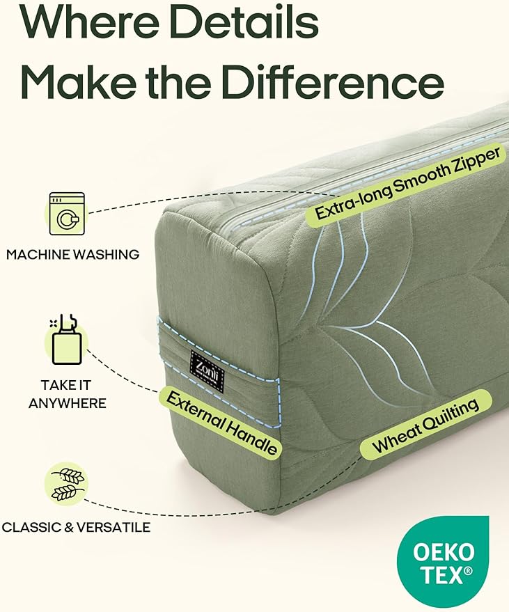 Zonli Yoga Bolster Pillow for Meditation & Restorative Yoga - Rectangular Support Cushion with Removable Cotton Cover & Carry Handle, 26"x11"x7"